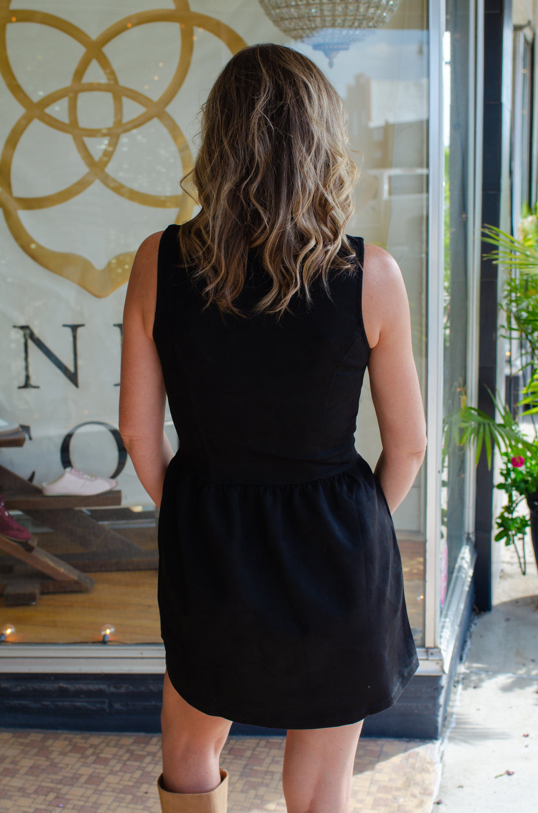 Chic Suede Corset Bask Waistline Dress in Black