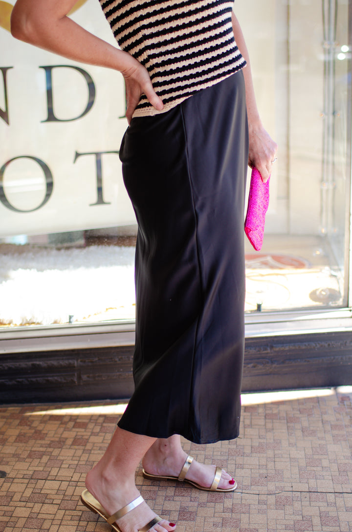 Simple & Classy Satin A-Line Skirt in Black