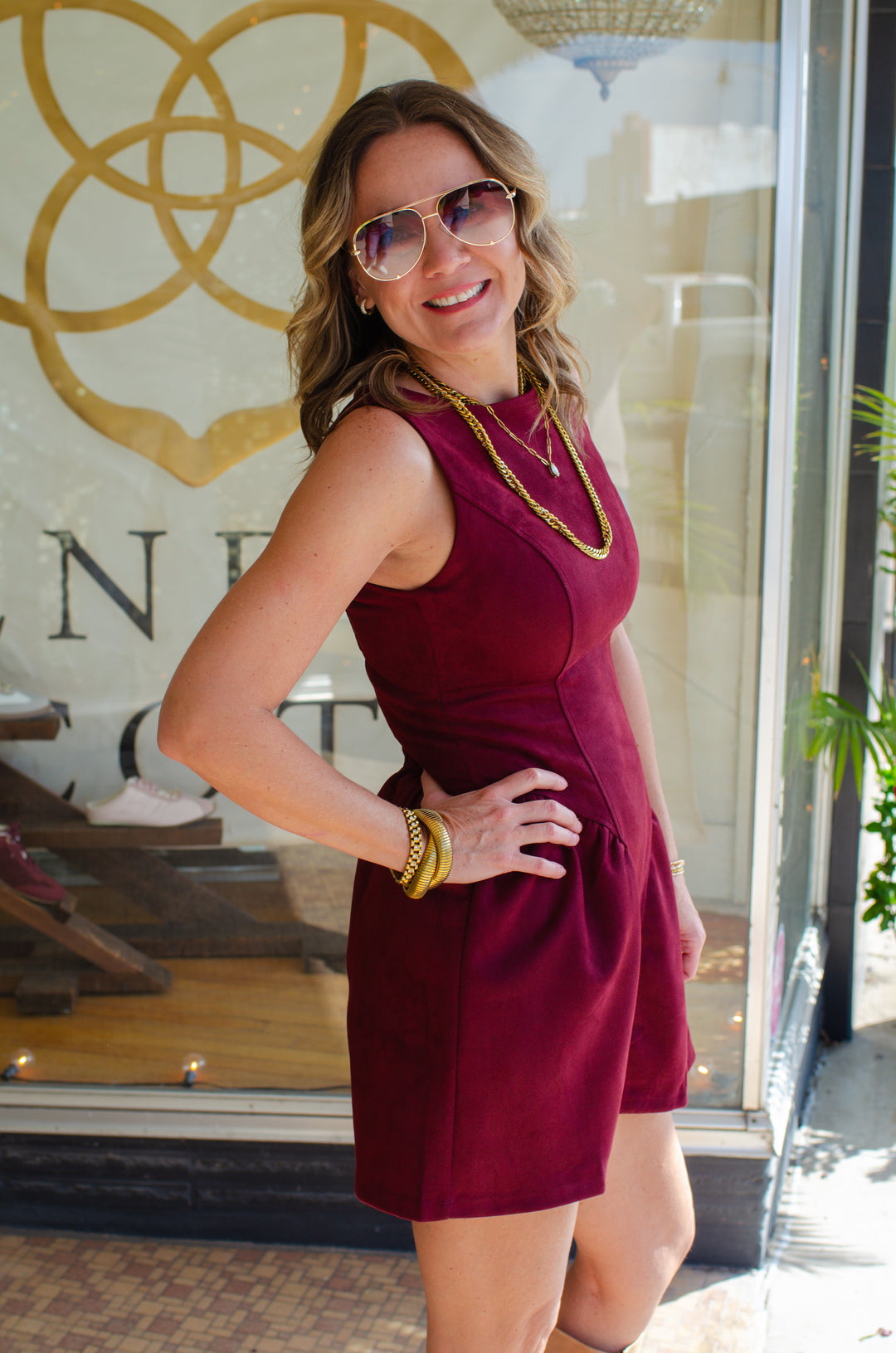 Chic Suede Corset Bask Waistline Dress in Wine