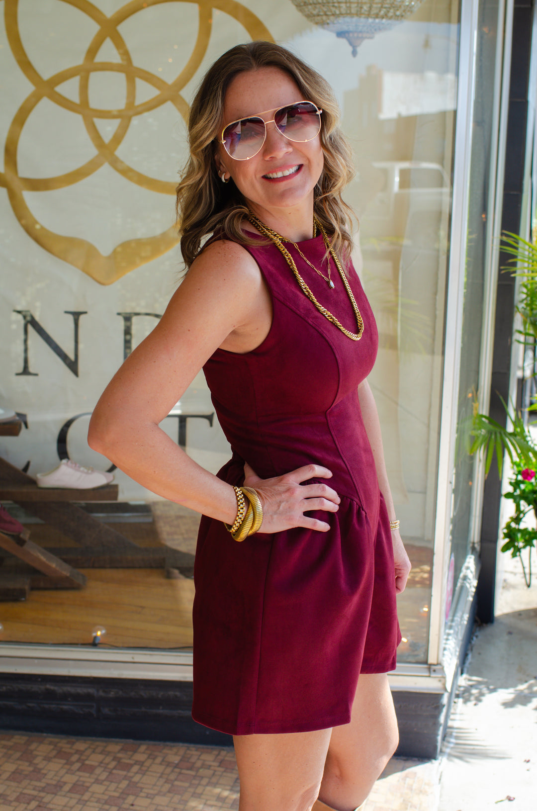 Chic Suede Corset Bask Waistline Dress in Wine