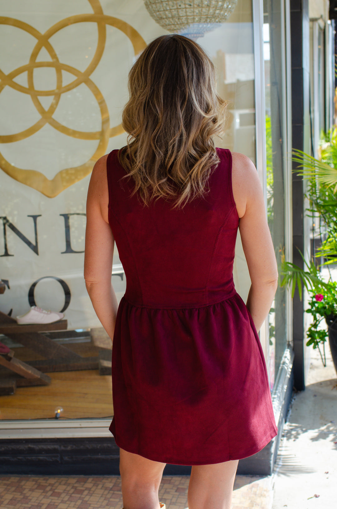 Chic Suede Corset Bask Waistline Dress in Wine