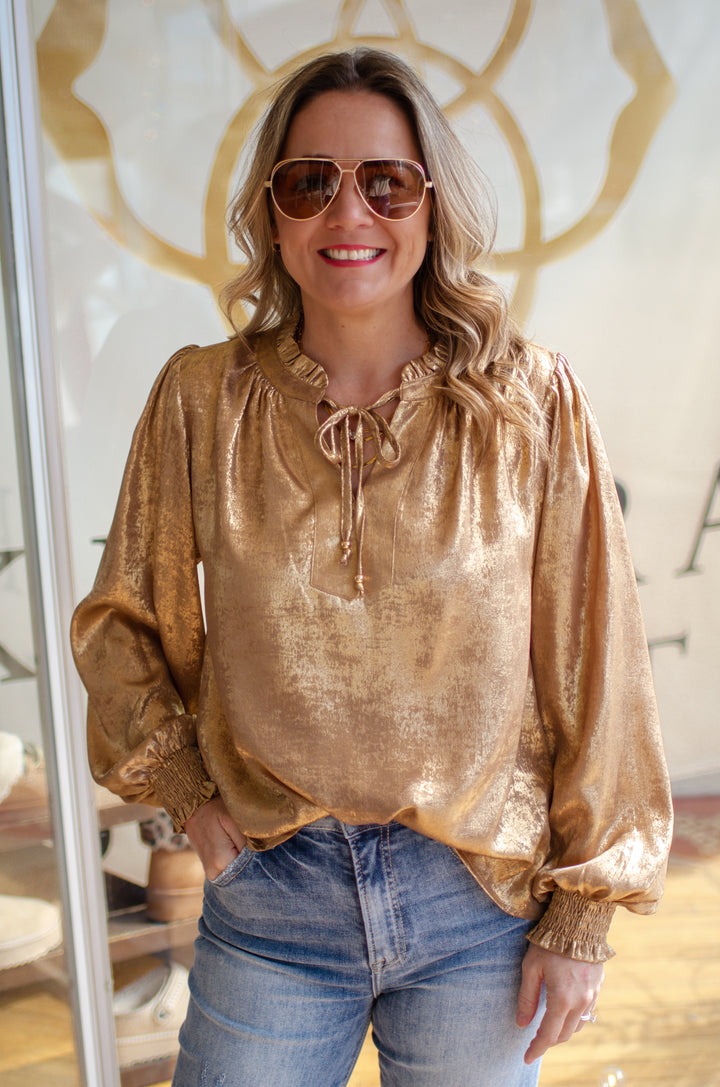 Handle On You Gold Peasant Top