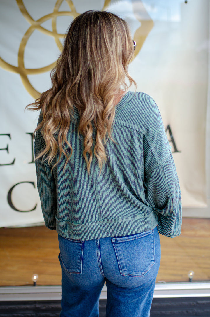 Autumn Moments Two Toned Soft Knit Top in Moss