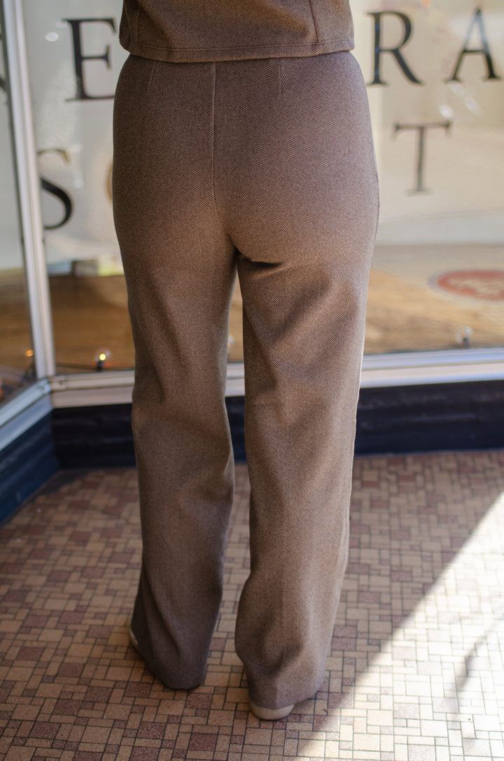 Had Me at Herringbone Mid Rise Wide Leg Pant in Brown