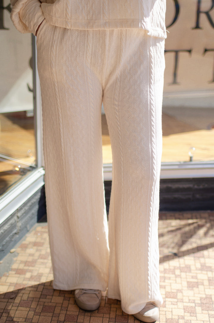 Take The Leap Cable Knit Loungewear Wide Leg Pants in Cream