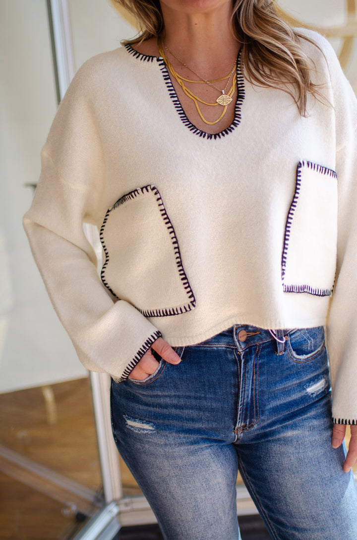 Classic Stitch Pocket Front Sweater Top