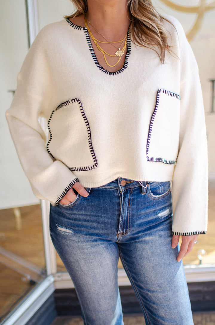 Classic Stitch Pocket Front Sweater Top