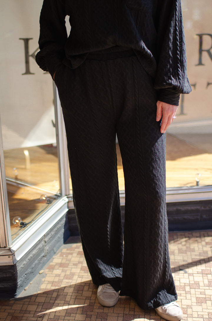 Take The Leap Cable Knit Loungewear Wide Leg Pants in Black