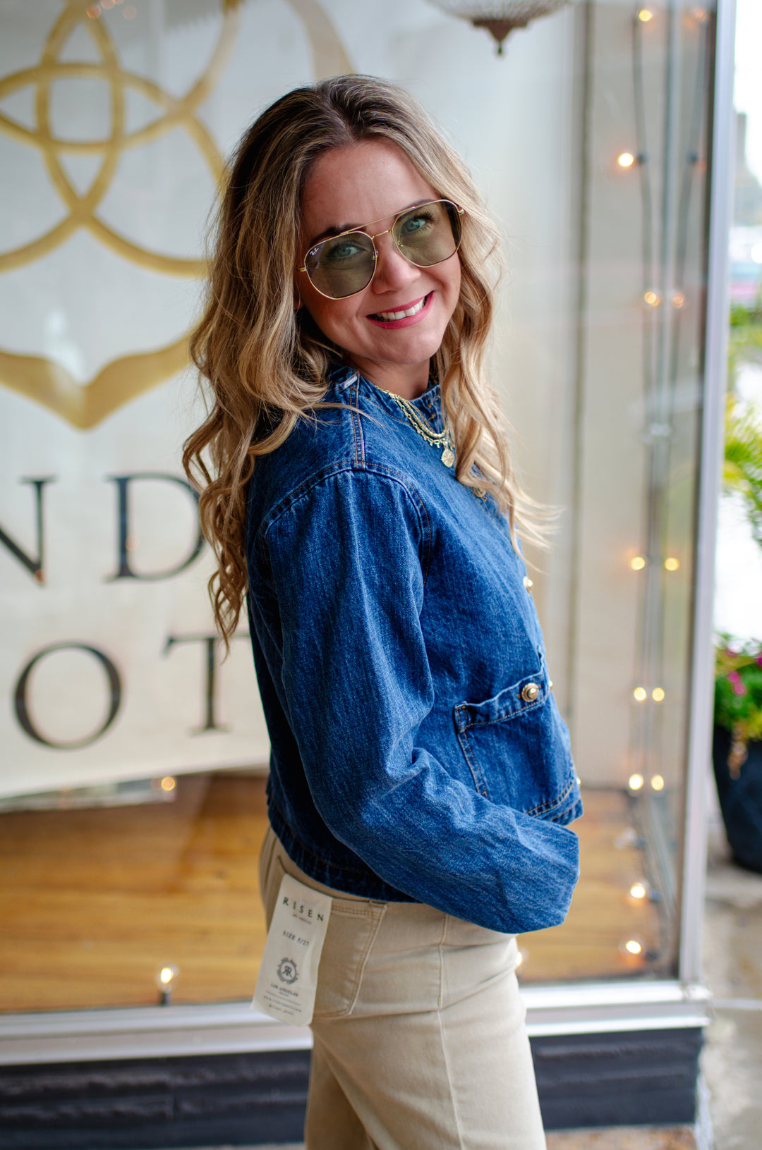 Upper East Side Denim Button Down Jacket with Gold Buttons