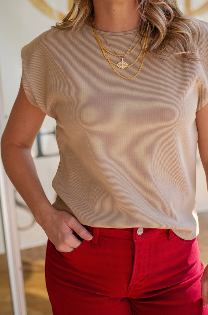 Be in The Moment Round Neck Drop Sleeve Top in Mocha