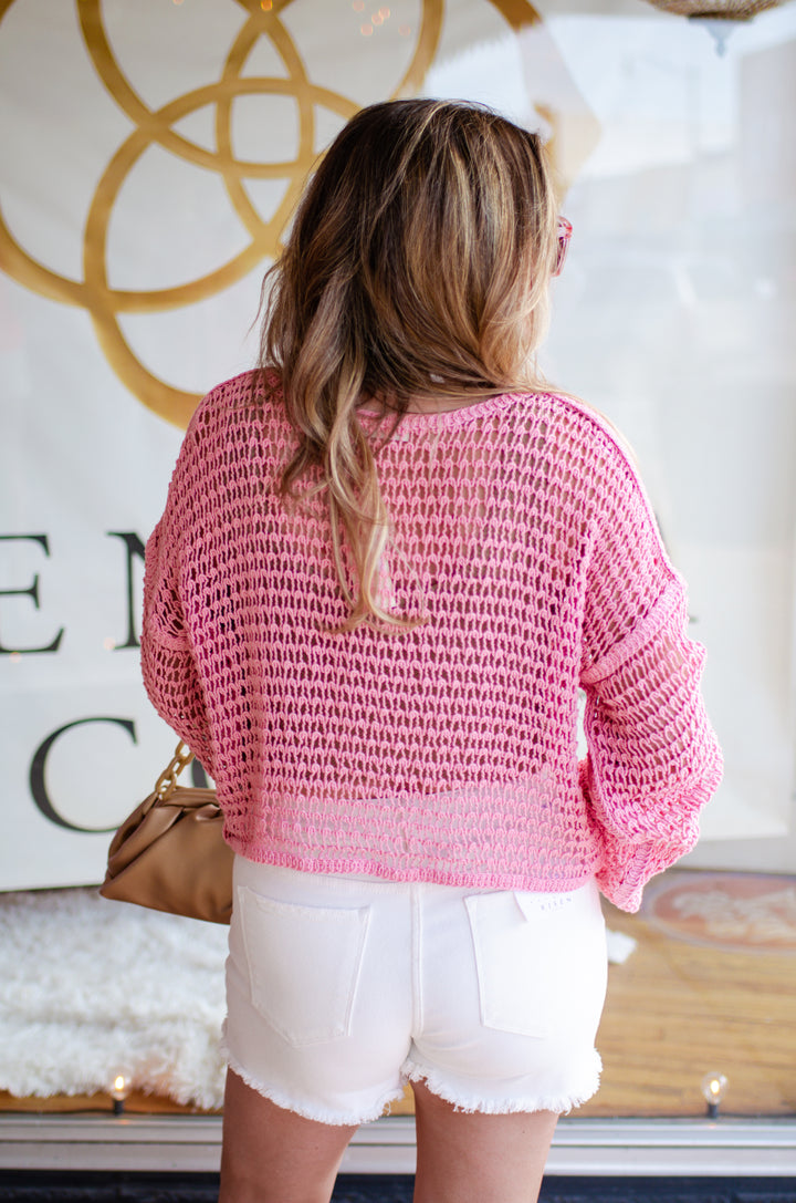 Boho Vibes Crochet Knit Top in Blush
