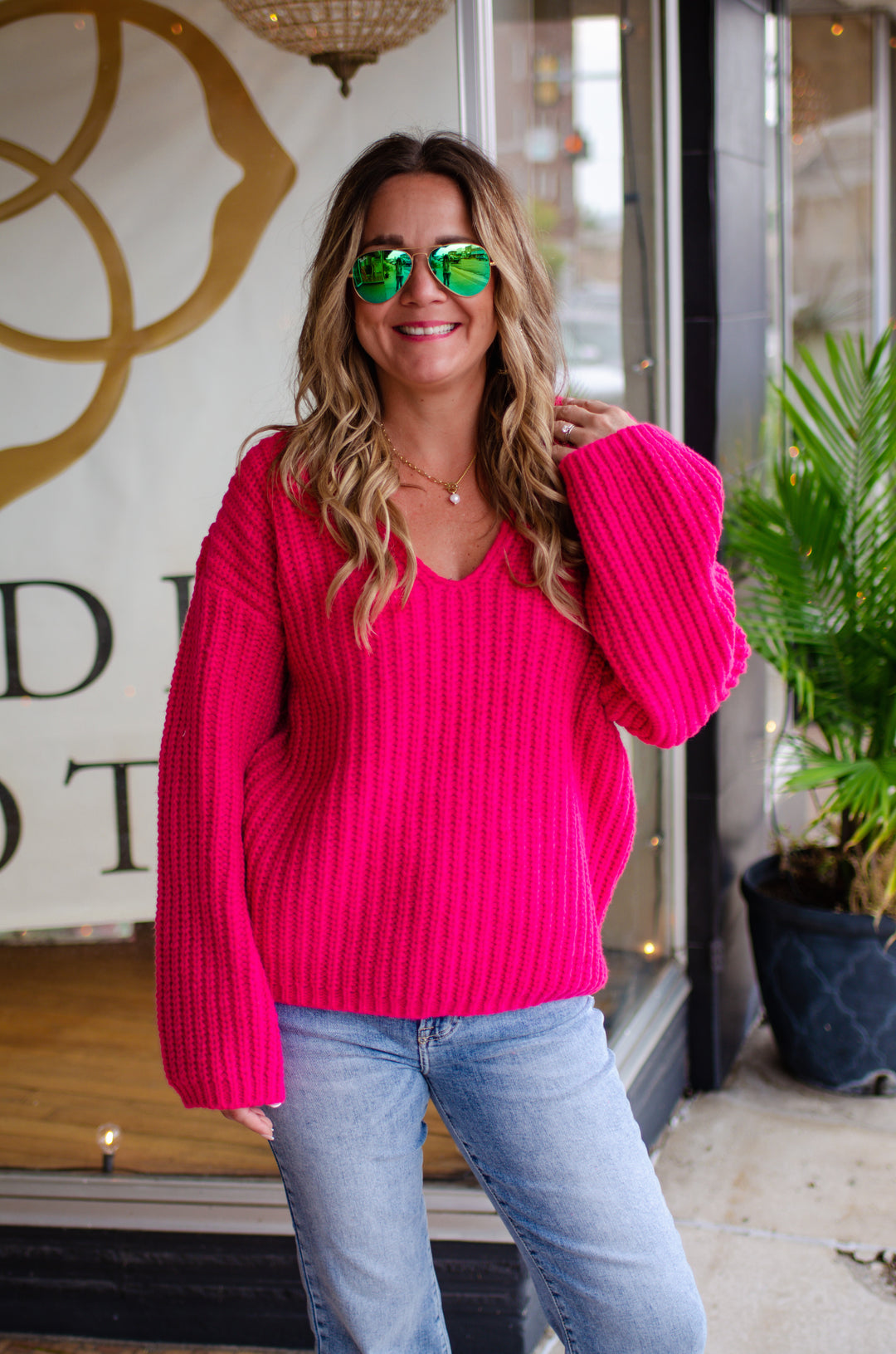 Winter Wishes Sweater-Hot Pink