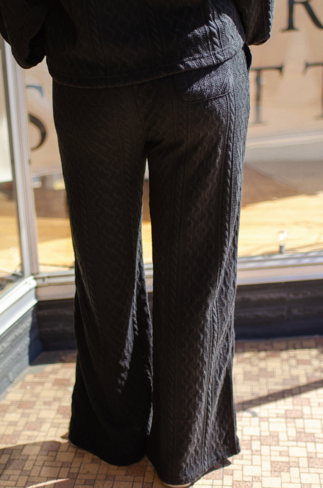 Take The Leap Cable Knit Loungewear Wide Leg Pants in Black