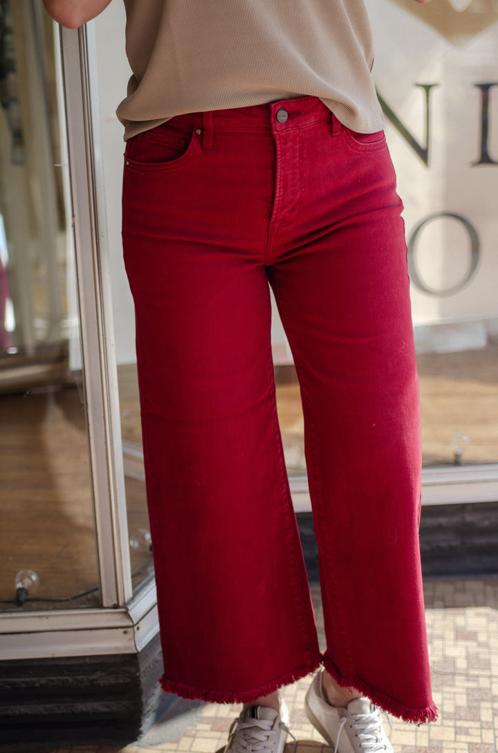 Risen Tummy Control High Rise Crop Flare in Wine