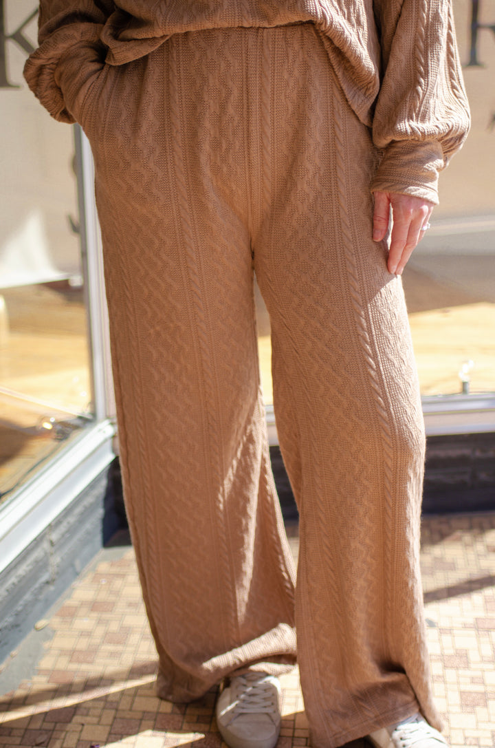 Take The Leap Cable Knit Loungewear Wide Leg Pants in Mocha