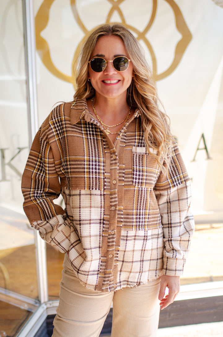 You Had Me At Plaid Mixed Plaid Oversized Shacket Jacket