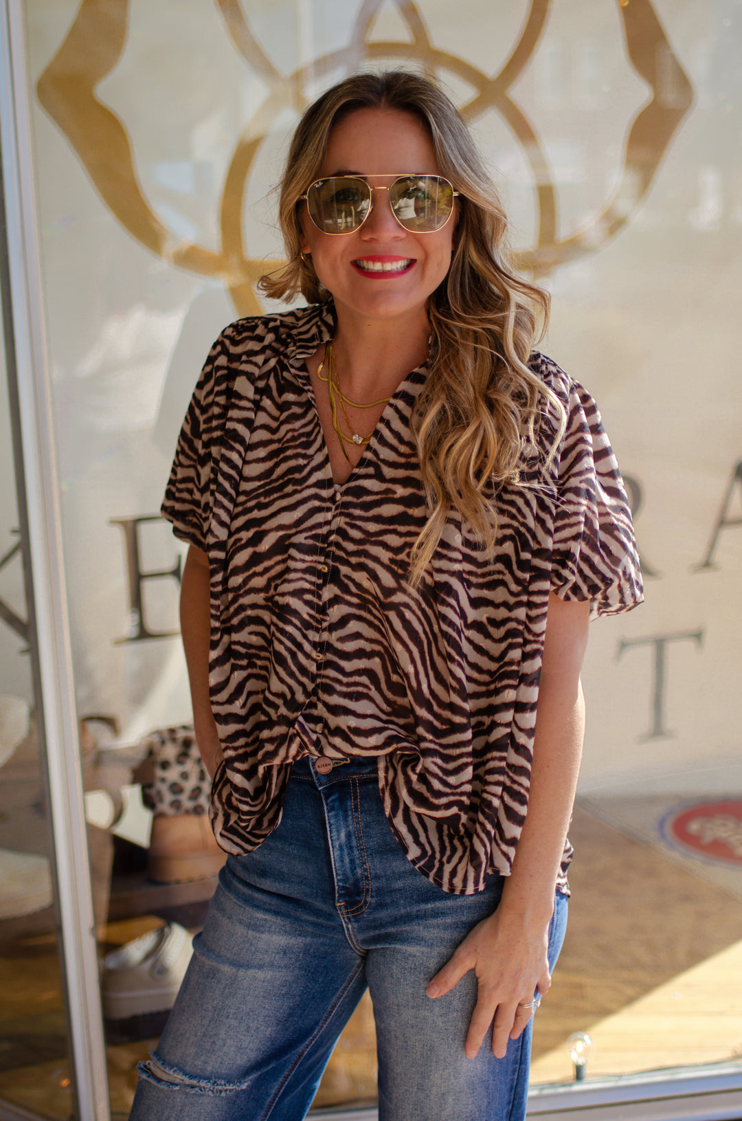 Into The Wild Abstract Zebra Printed Sheer Blouse