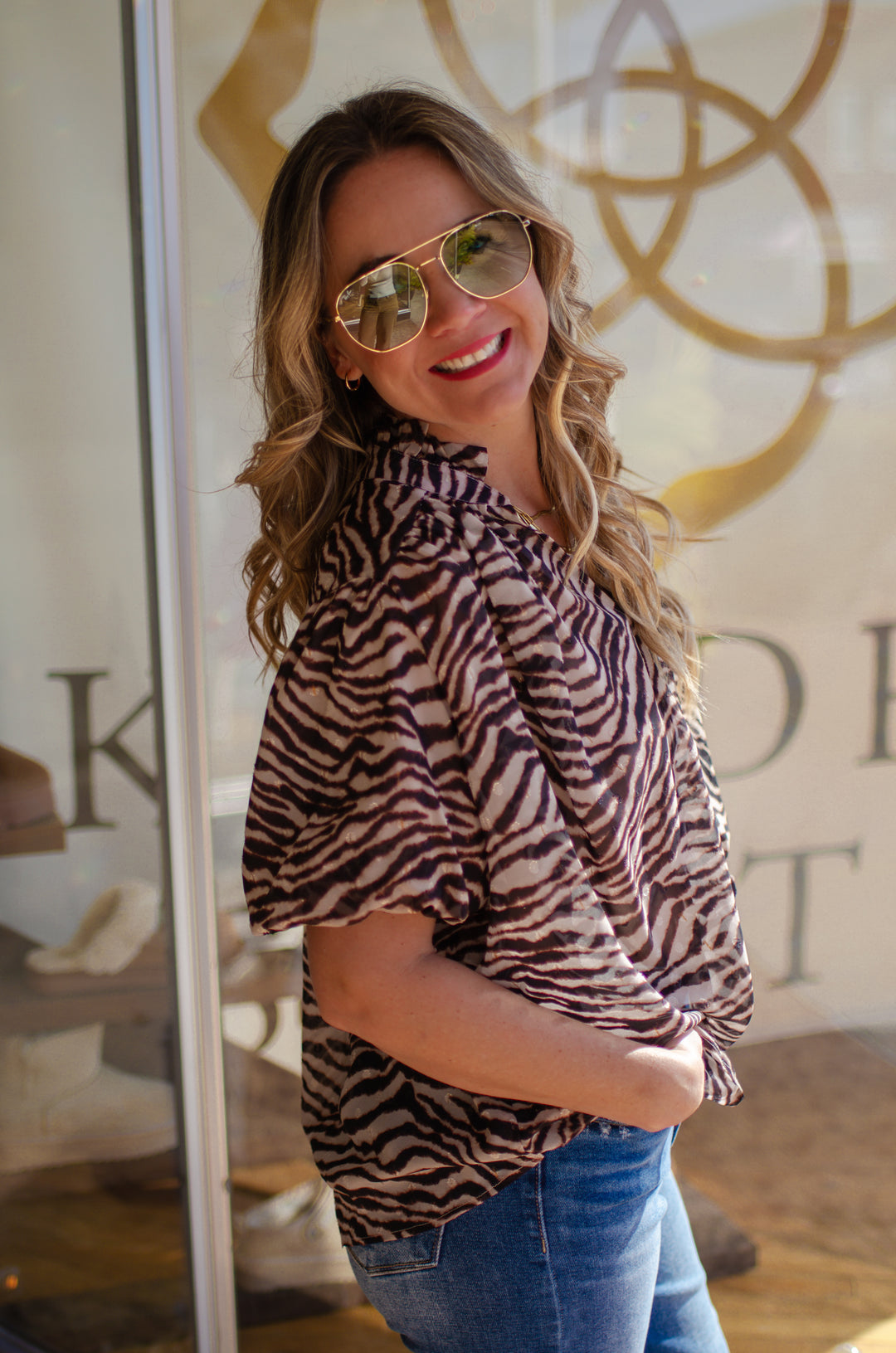 Into The Wild Abstract Zebra Printed Sheer Blouse