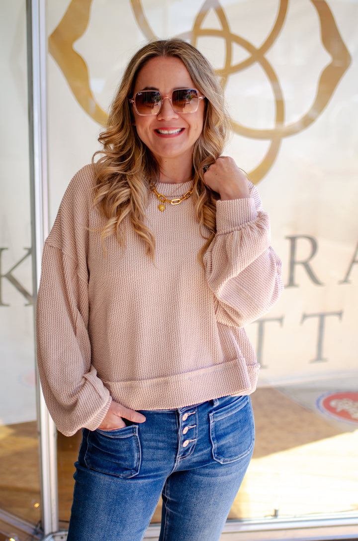 Autumn Moments Two Toned Soft Knit Top in Oatmeal