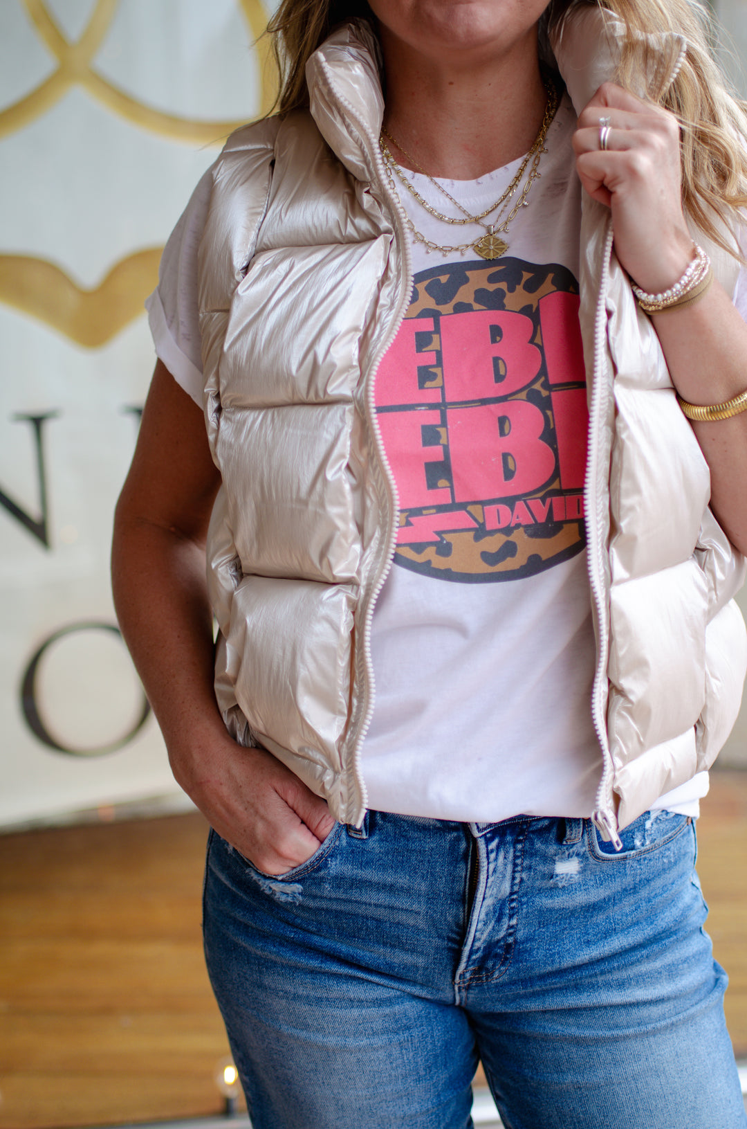 Glam Life Puffer Vest in Champagne