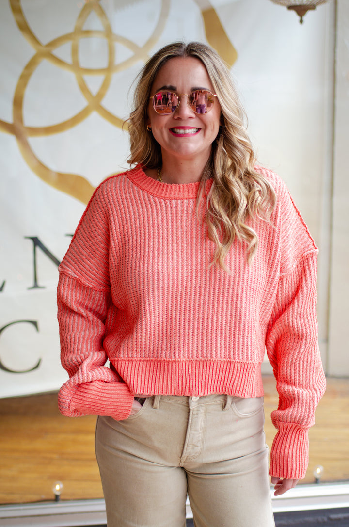 Beacon Of Fun Two Tone Ribbed Sweater Top in Orange