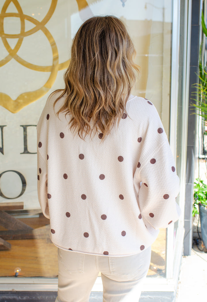 Take Your Time Polka Dot V-Neck Textured Knit Top
