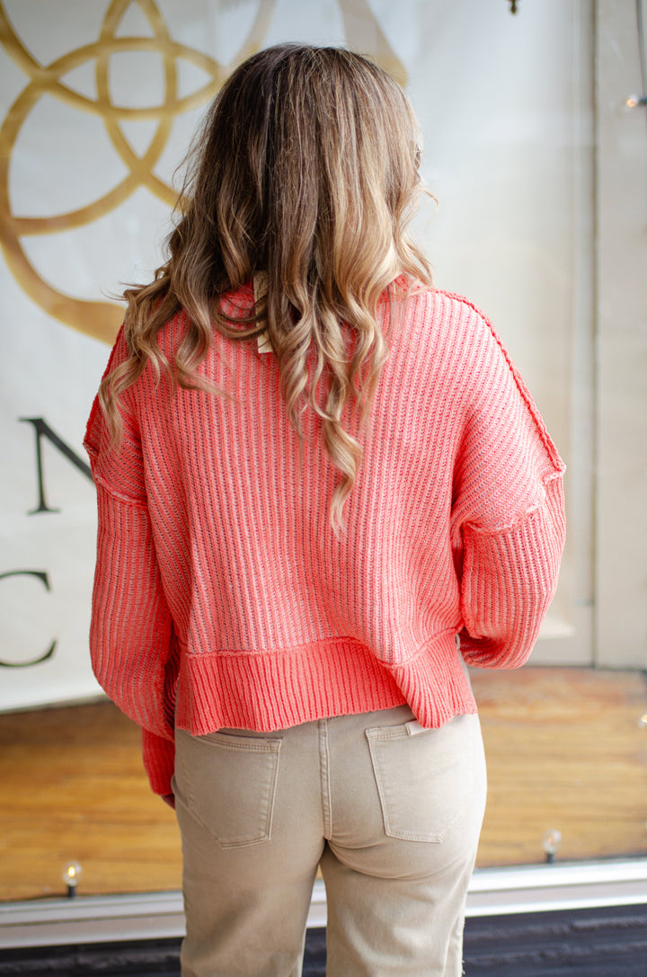 Beacon Of Fun Two Tone Ribbed Sweater Top in Orange