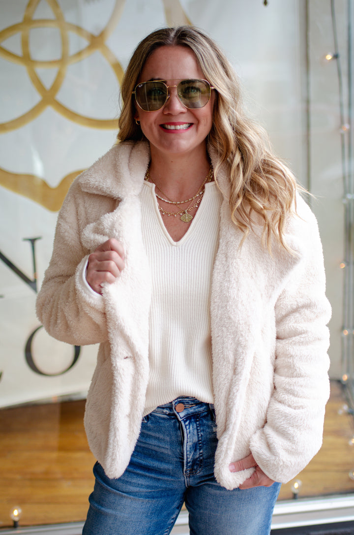 Wrapped in Love Cream Faux Fur Peacoat with Pockets