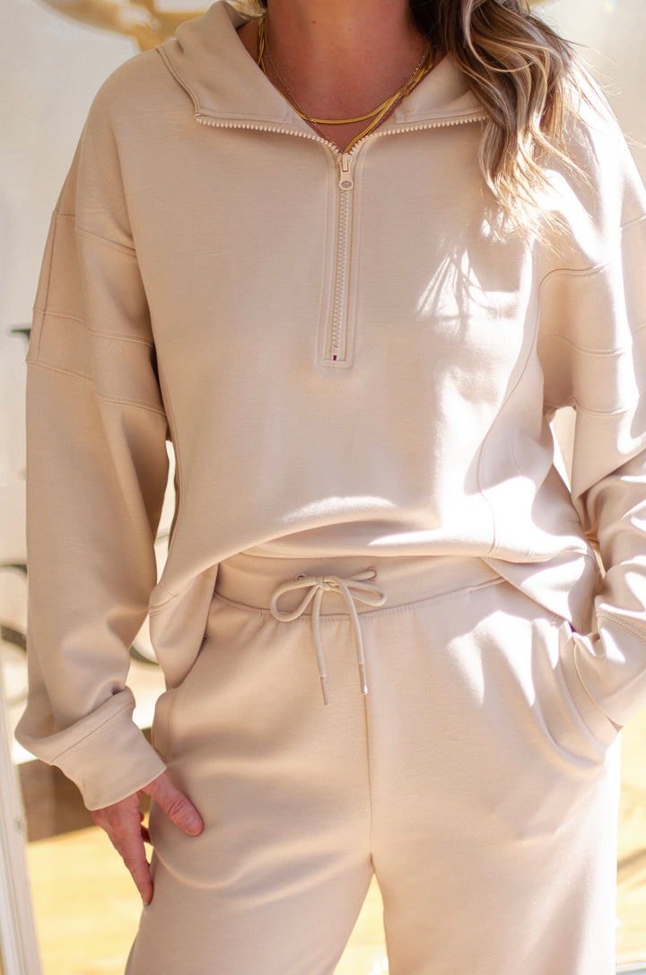 In Our Moment Butter Soft Half Zip Pullover Top in Ecru