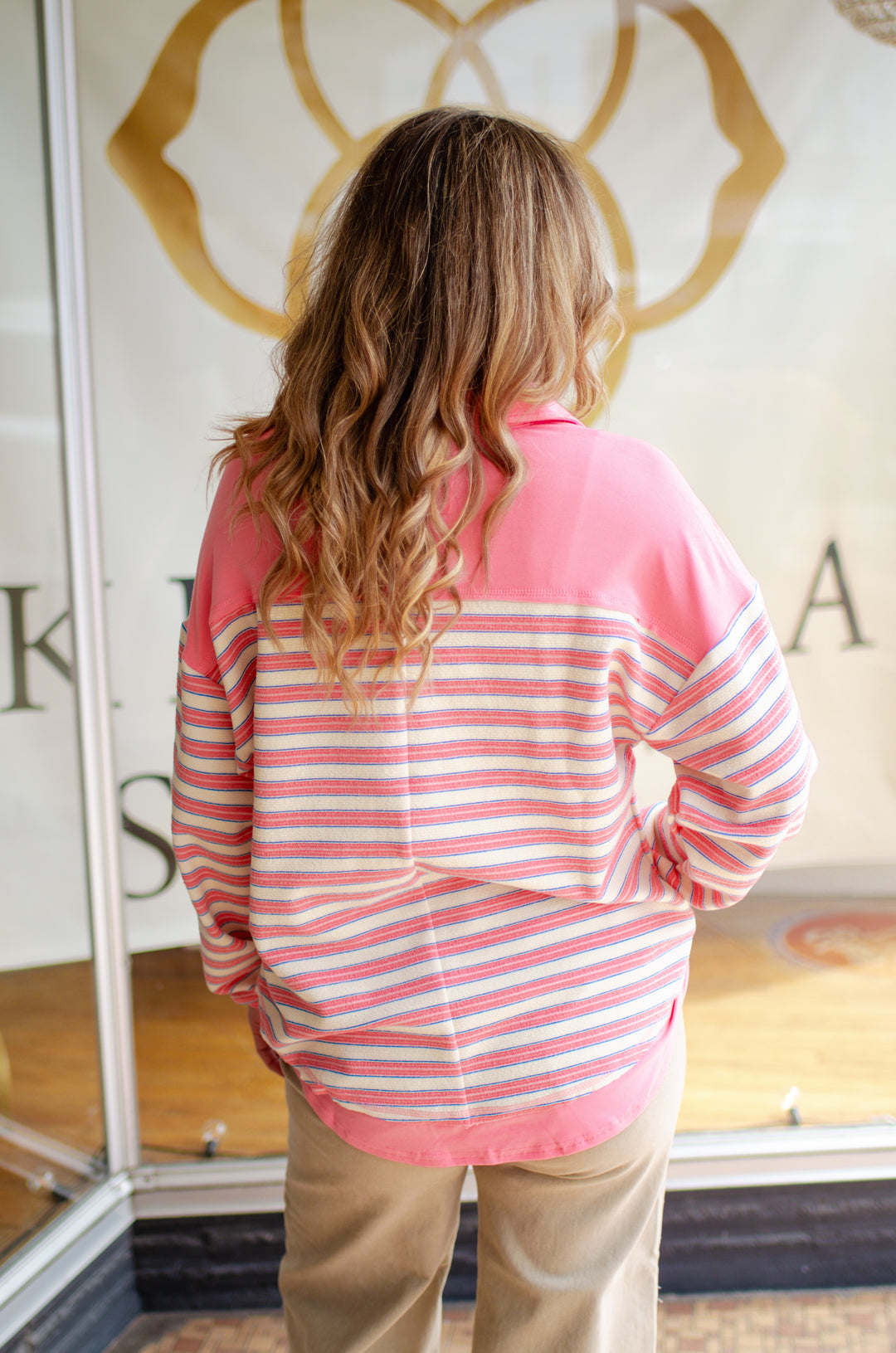 Bring It Back Casual Oversized Stripe Knit Collared Top in Pink