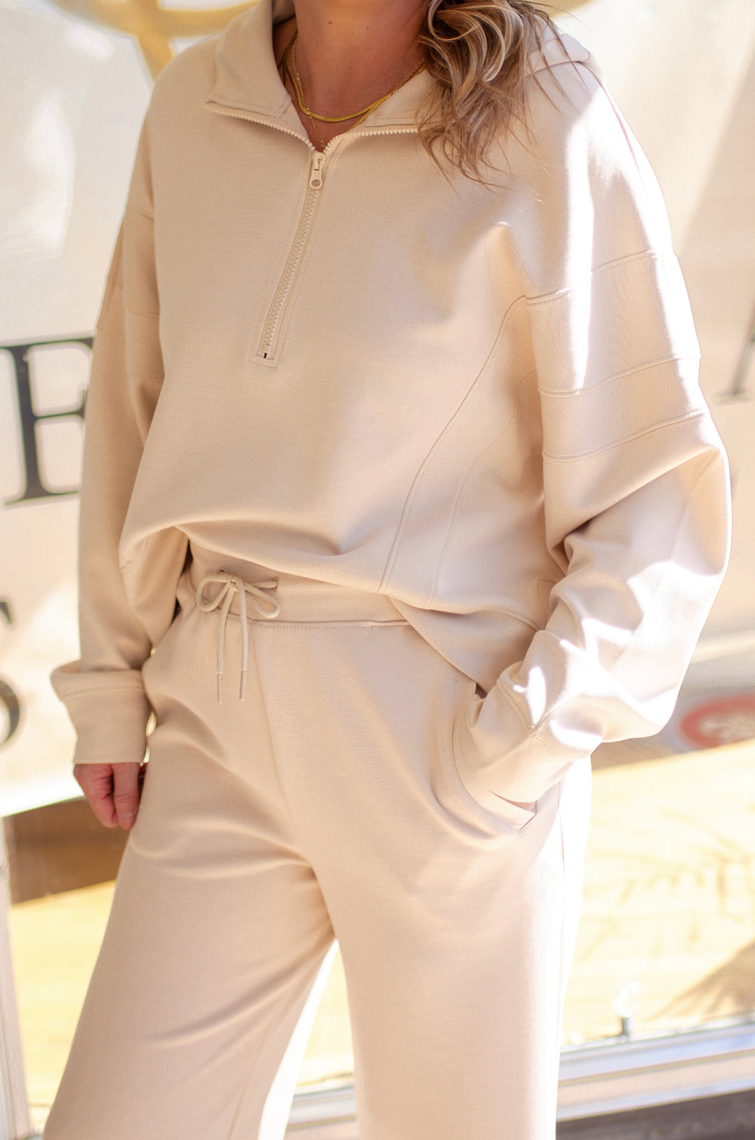 In Our Moment Butter Soft Half Zip Pullover Top in Ecru