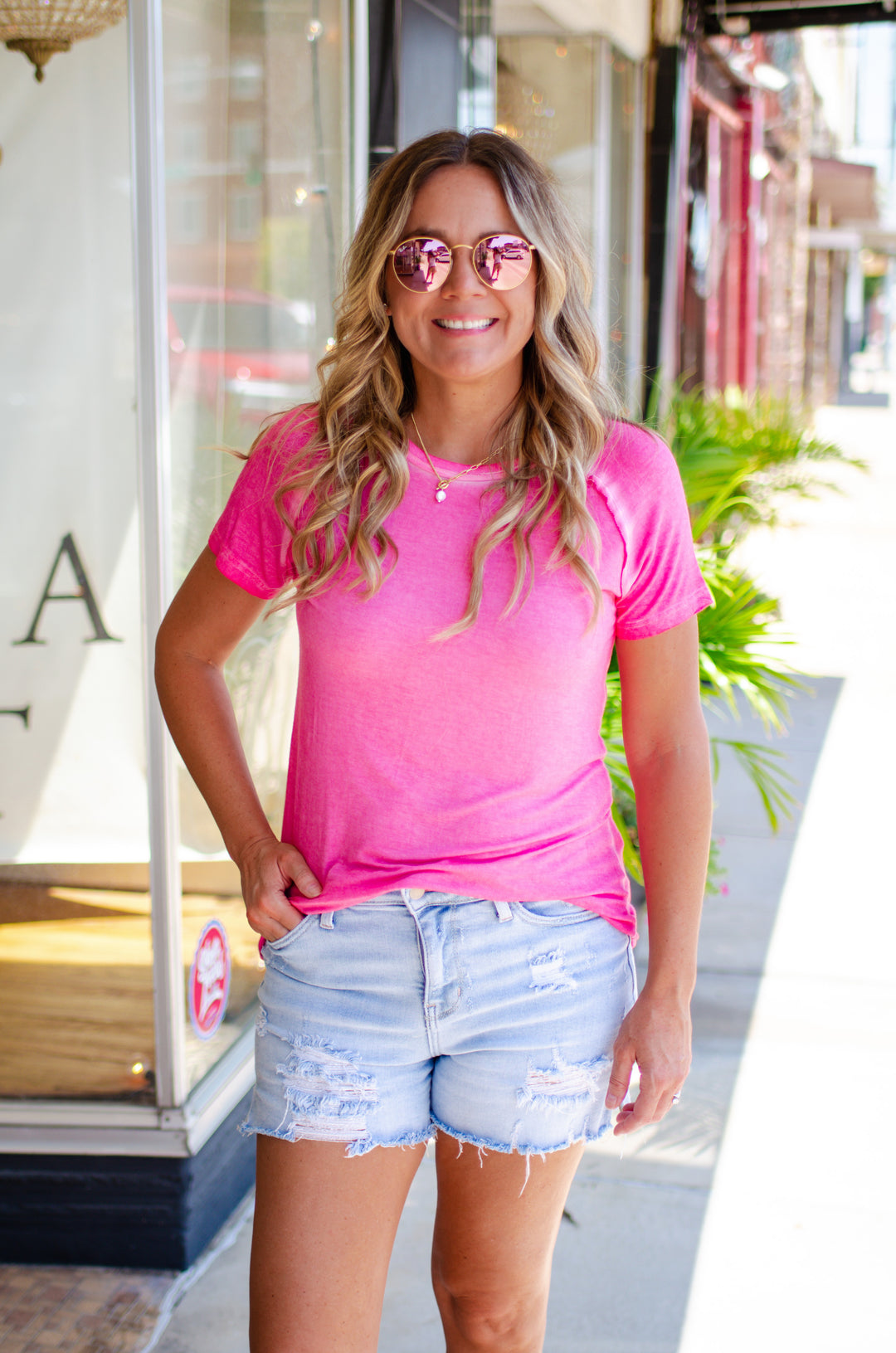Perfect Short Sleeve Top-Hot Pink