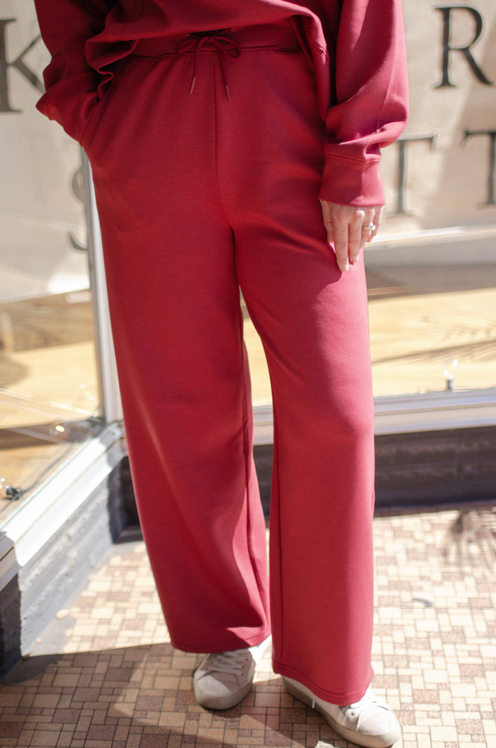 In Our Moment Butter Soft Drawstring Wide Leg Lounge Pant in Brick