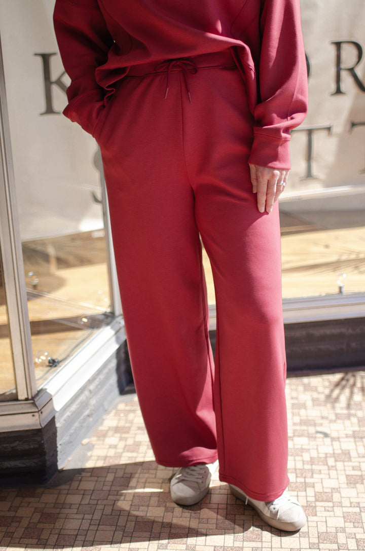 In Our Moment Butter Soft Drawstring Wide Leg Lounge Pant in Brick