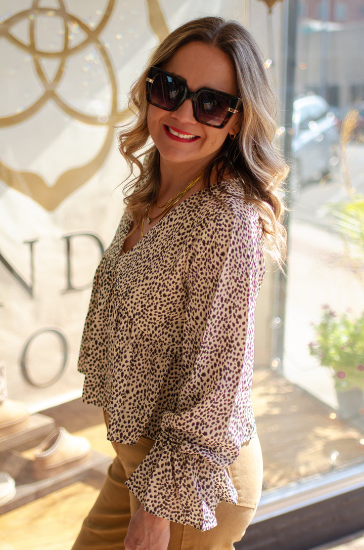 Heartbreaker Babydoll Cheetah Print Long Sleeve Top