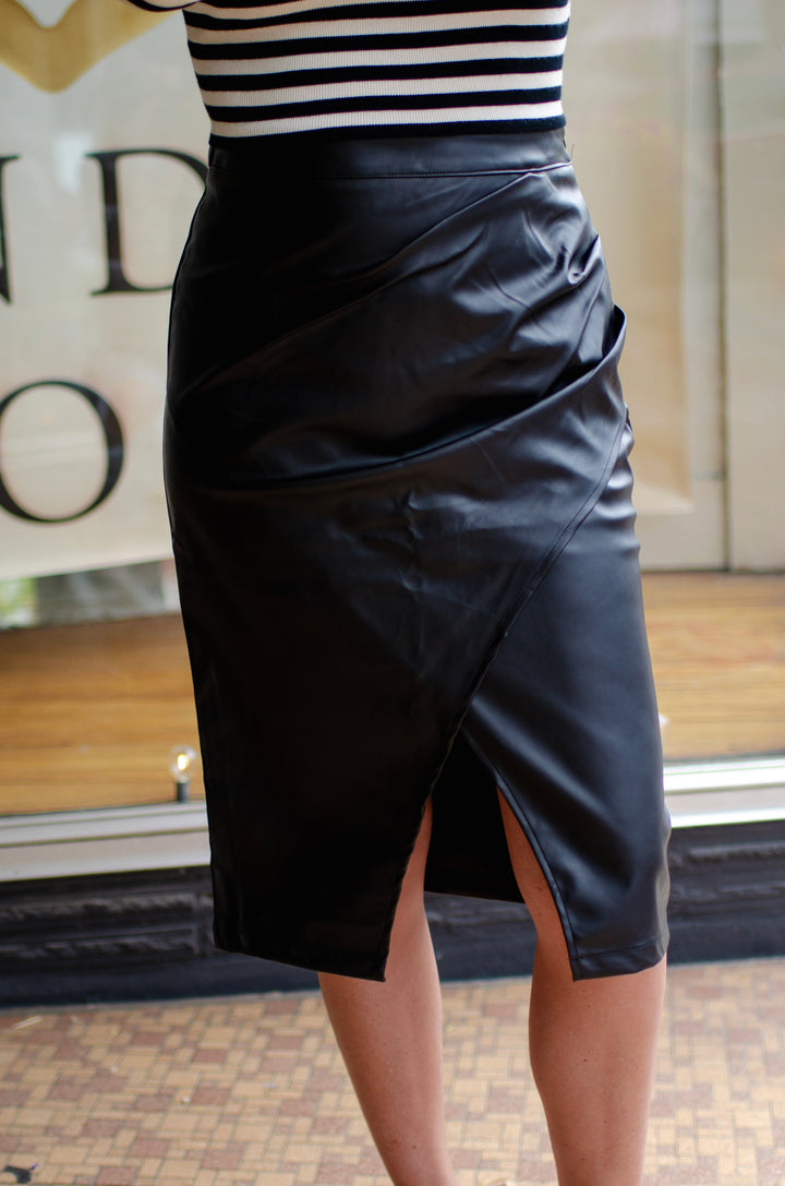 Wrapped in Style Faux Leather Midi Skirt in Black