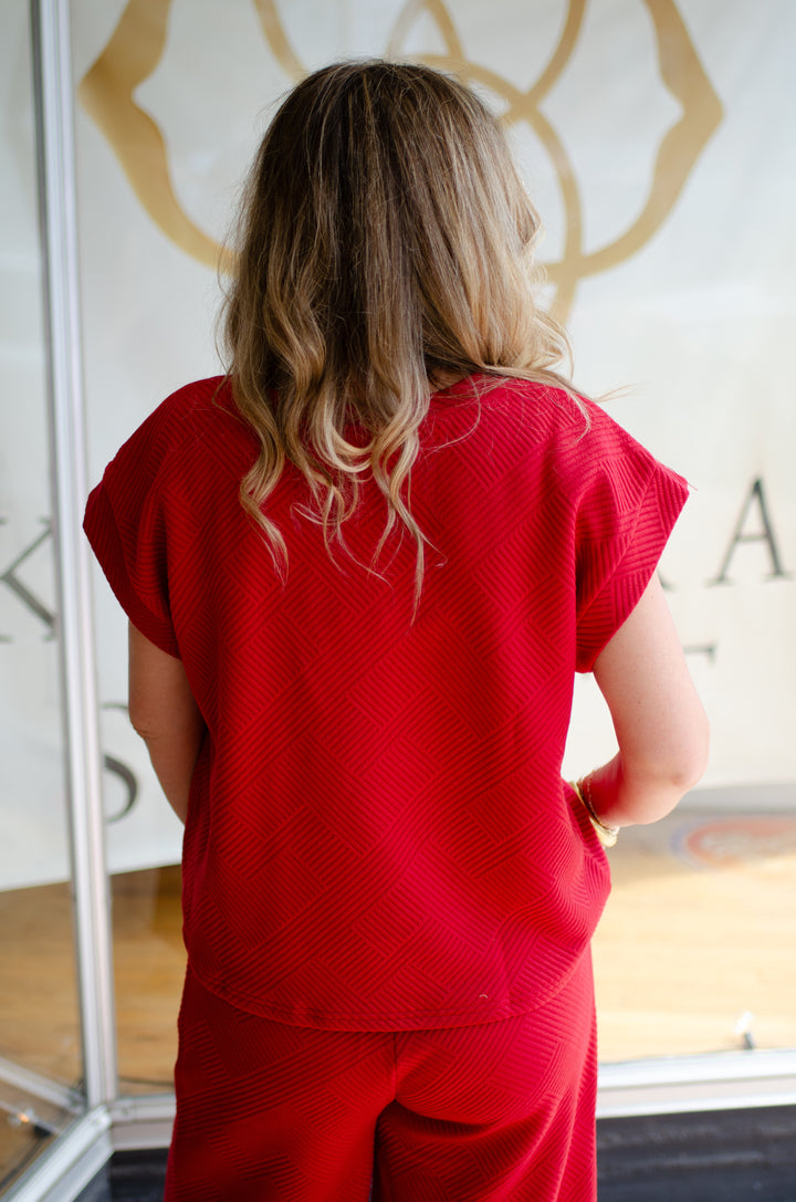 Weekend Comfort Textured Pocket Top in Scarlet Red