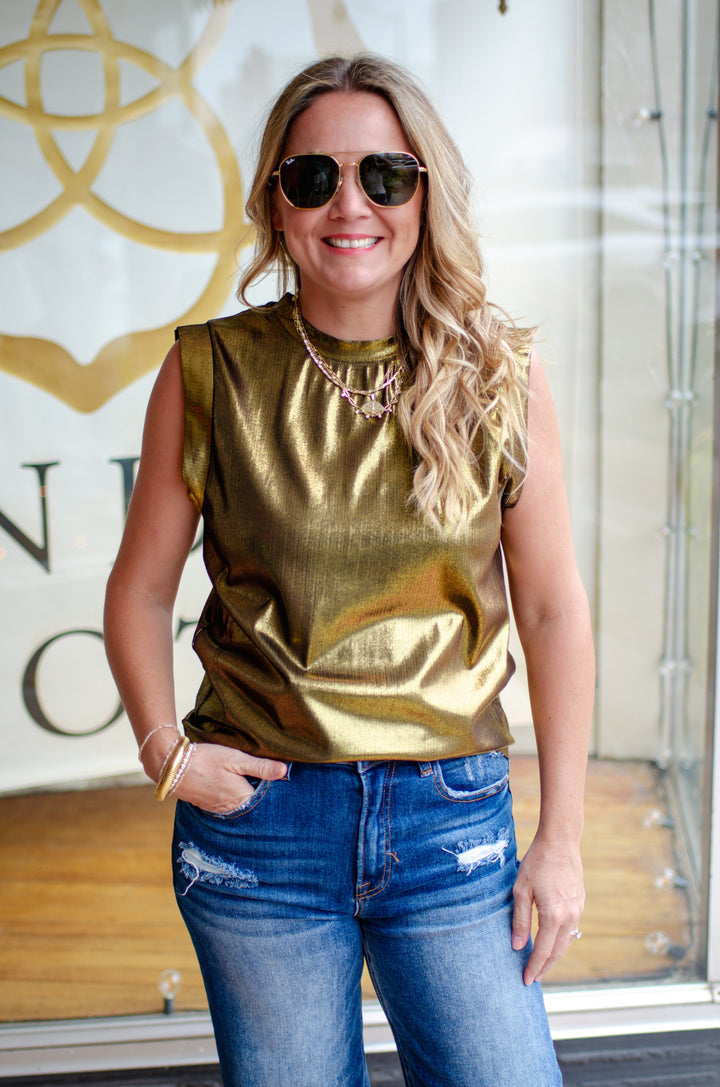 Make A Statement Sleeveless Top in Gold Metallic