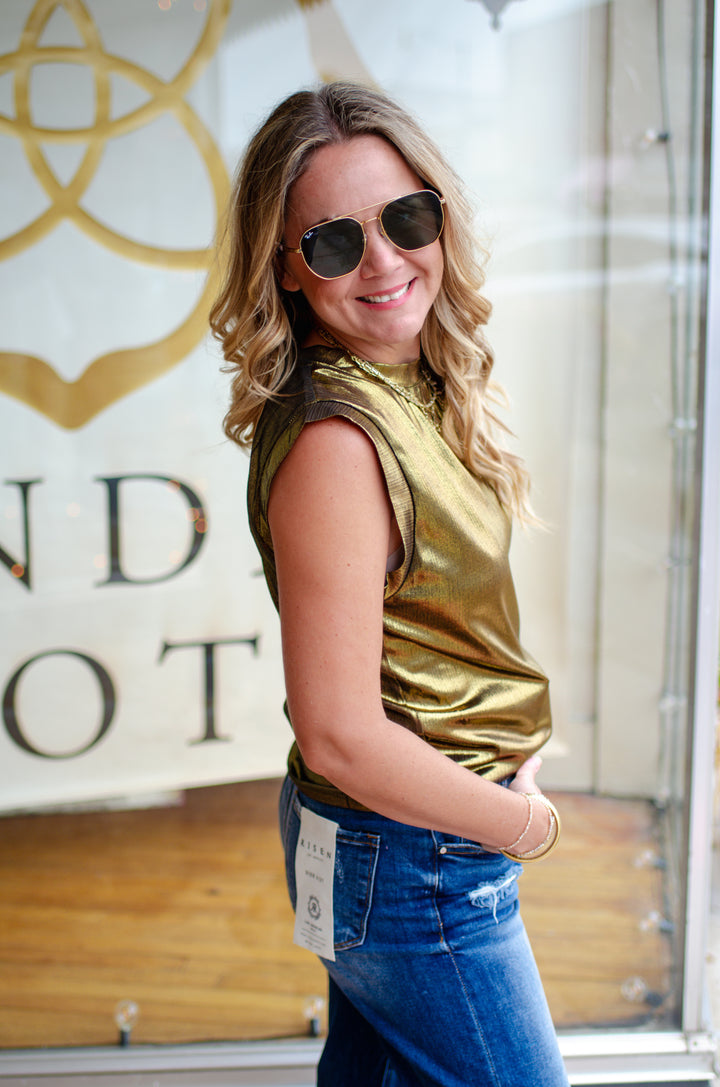 Make A Statement Sleeveless Top in Gold Metallic