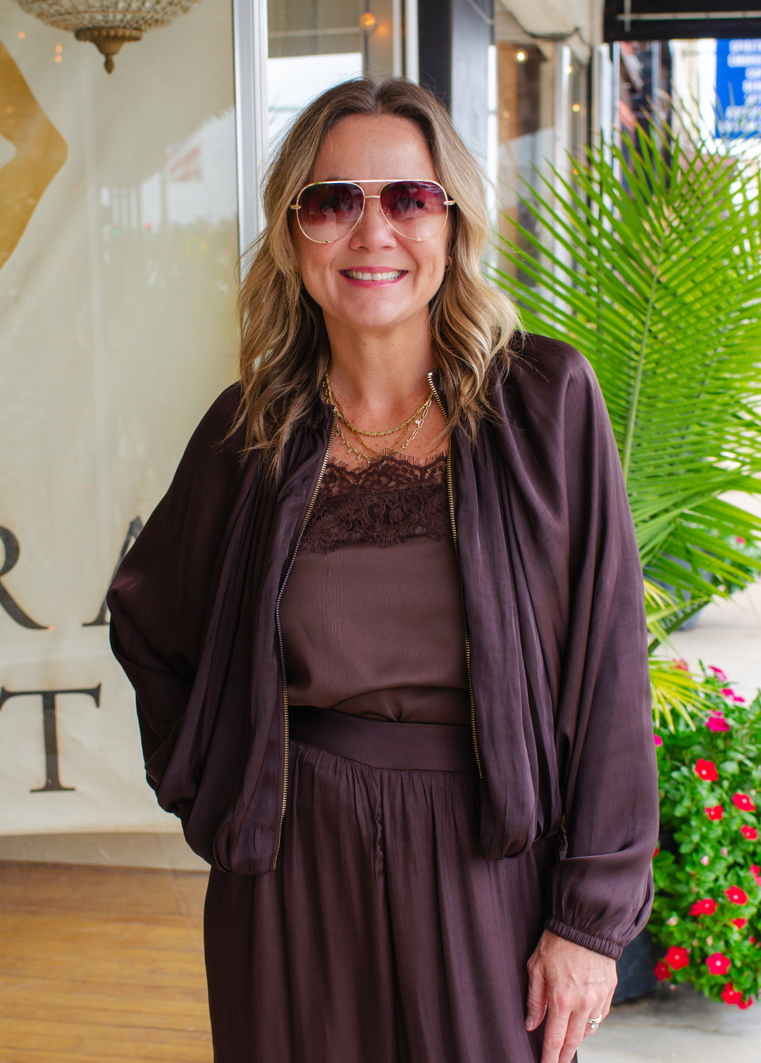 Chic Moments Satin Bubble Hem Jacket in Chocolate Brown