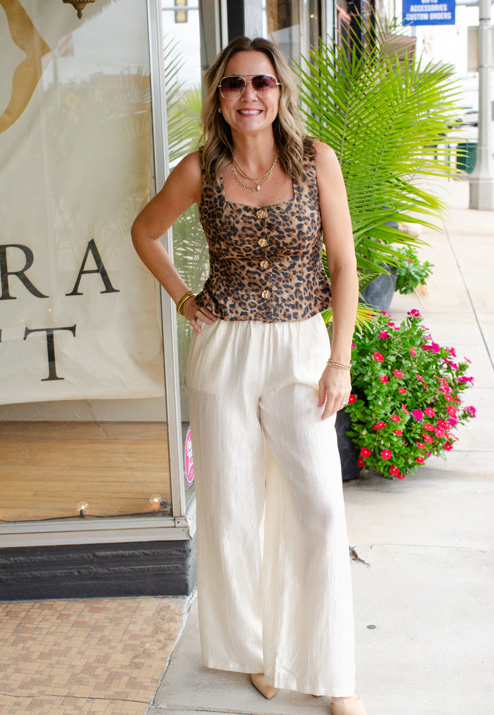 Metallic Moments Shimmer Wide Leg Pull On Pants in Ivory