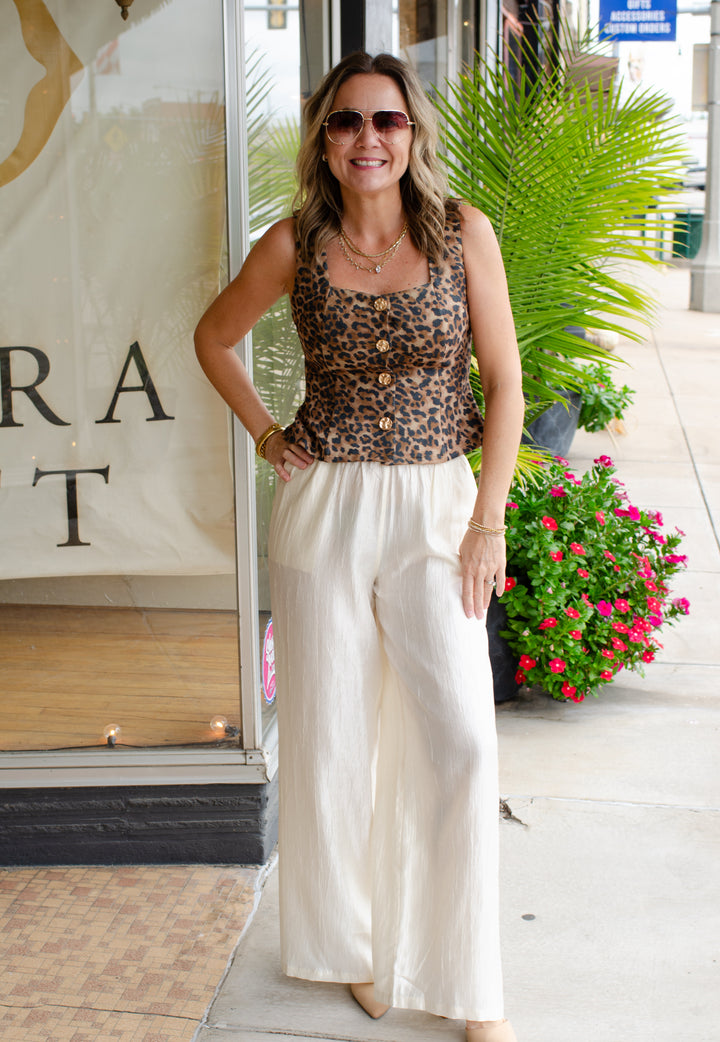 Metallic Moments Shimmer Wide Leg Pull On Pants in Ivory