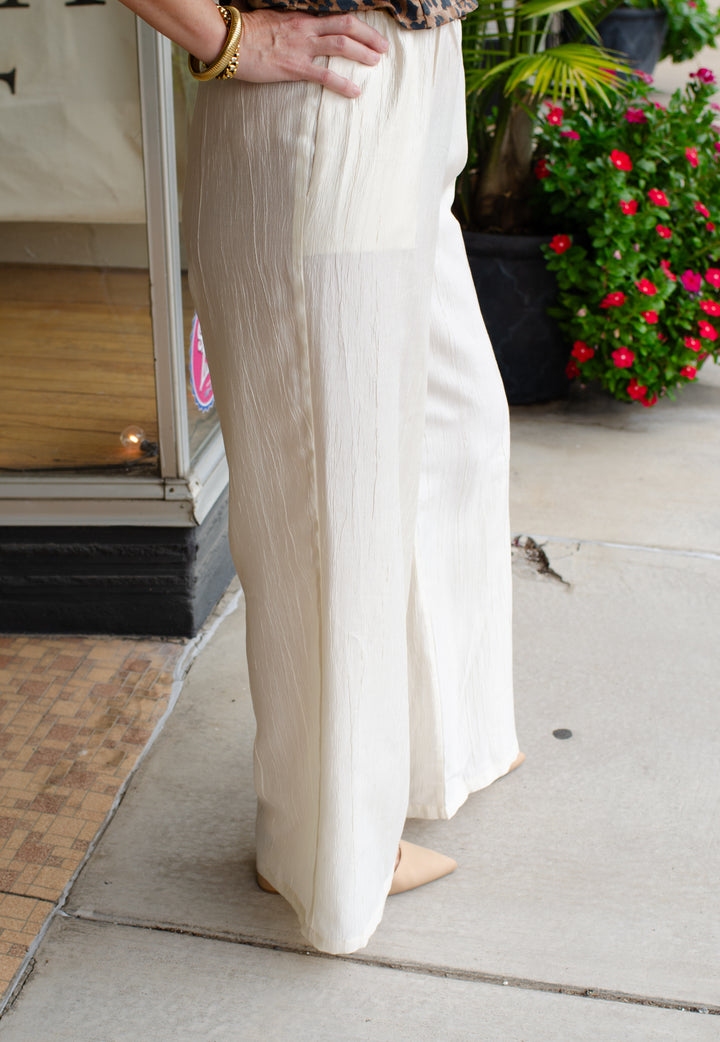 Metallic Moments Shimmer Wide Leg Pull On Pants in Ivory