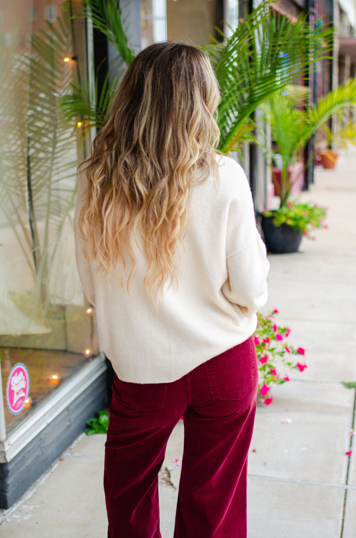 Dreaming Of Fall Crewneck Front Seam Sweater in Cream