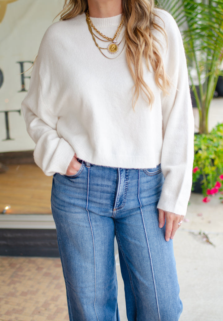 Winter Wish Soft Crew Neck Cropped Sweater in Cream