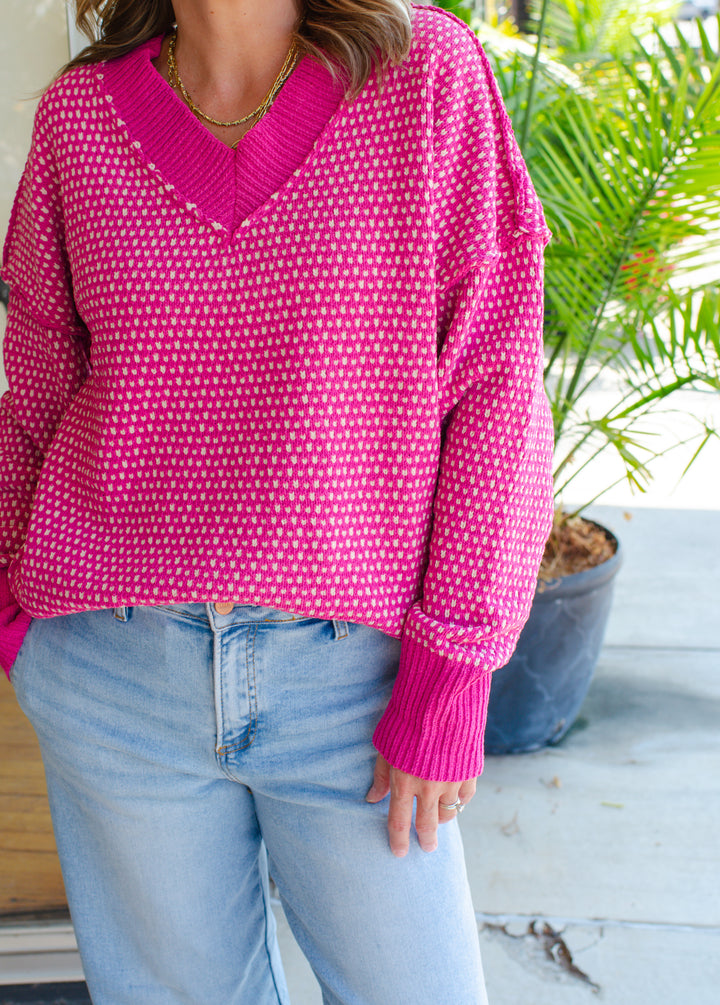 Cozy Vibes Sweater in Hot Pink