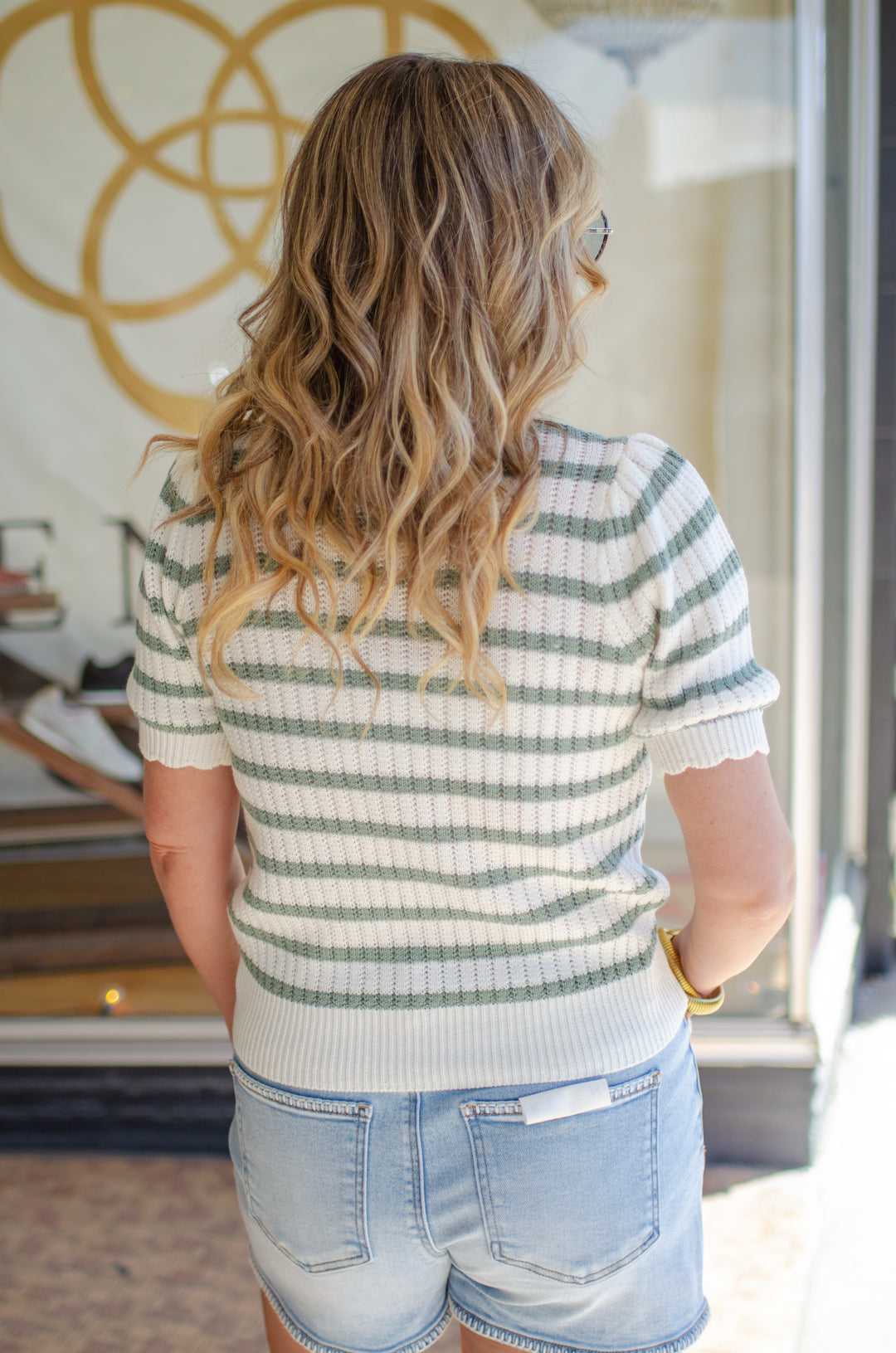 Spring Moment Green & Cream Stripe Knit Top