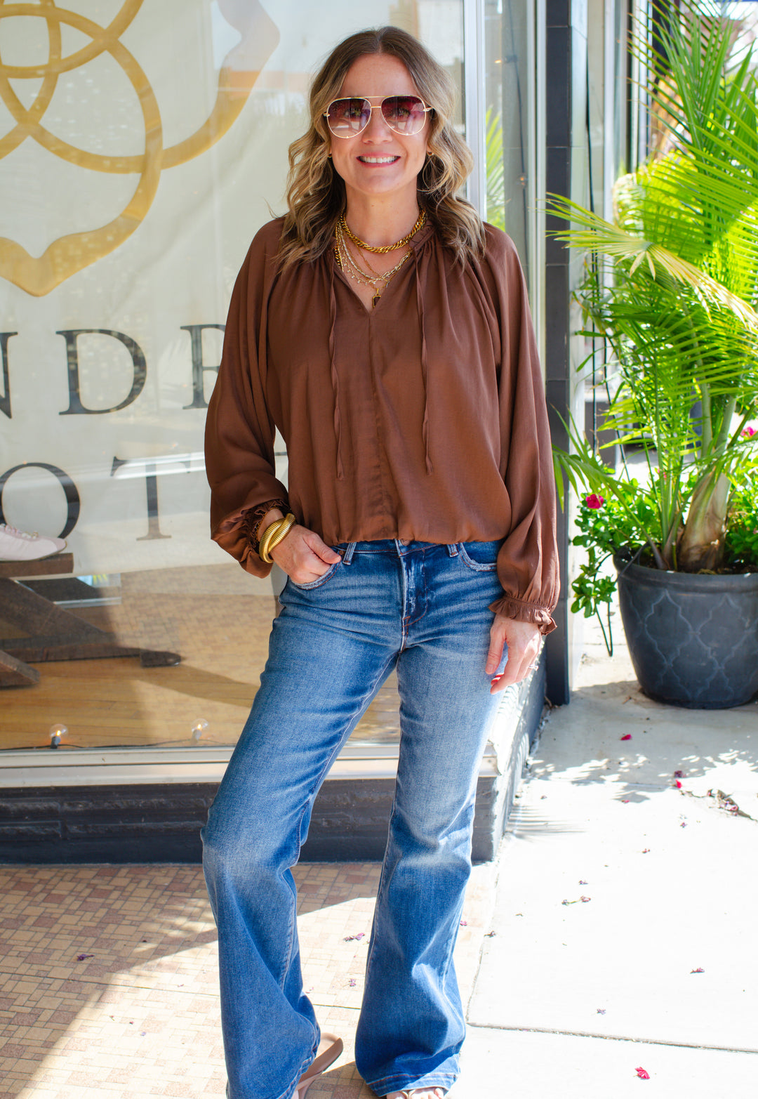 Dreaming Of You Boho Tie Front Blouse in Chocolate Brown