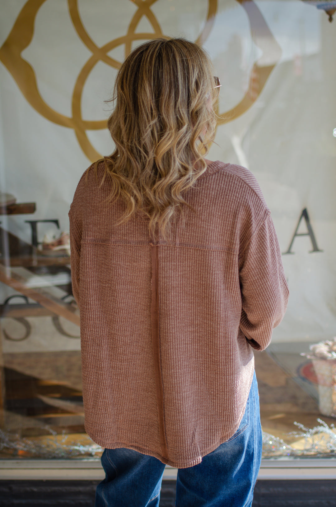 Our Love V-Neck Long Sleeve Side Cut Top in Mocha