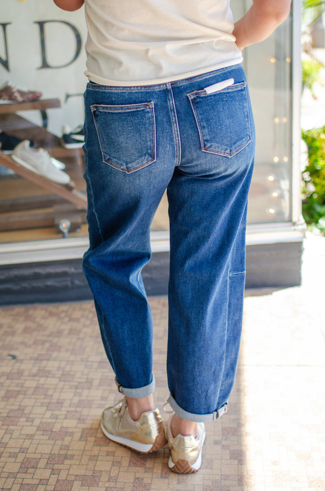 Risen High Rise Barrel Jeans in Dark Wash